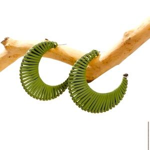 Earrings Hoops Green Rattan Jewelry